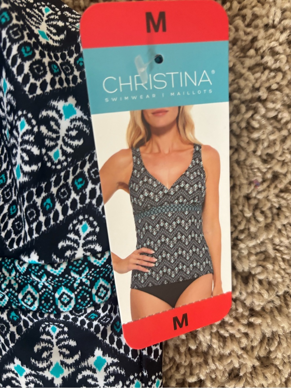 Christina Black and Teal Geometric V-Neck One-Piece